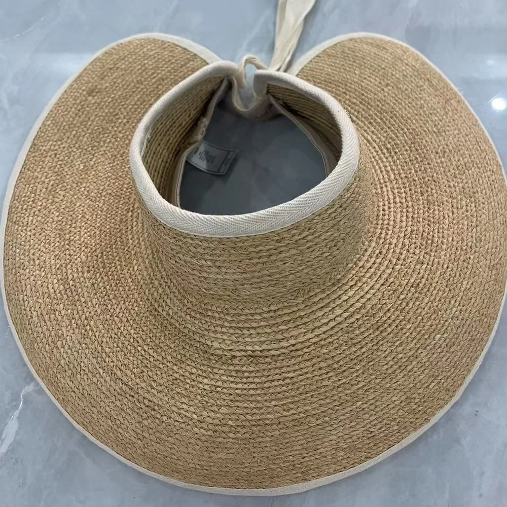 Helen Kaminski Natural Straw Visor with Cream Trim - Picture 3 of 6